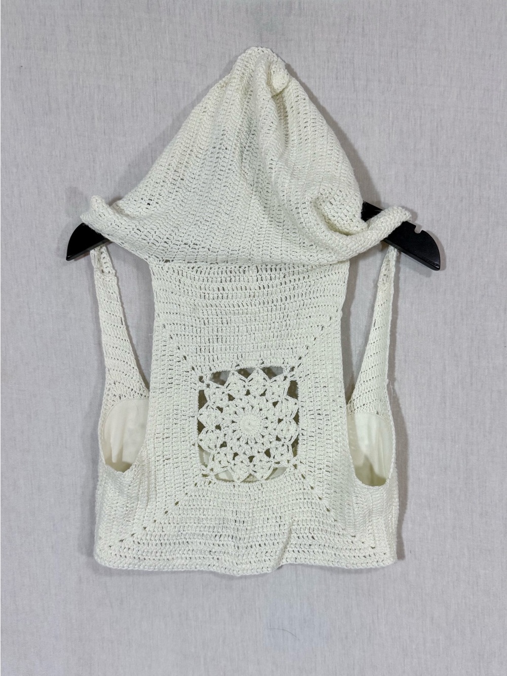 It’s our time Crochet Knit Cream hooded festival crop Top - Picture 3 of 6